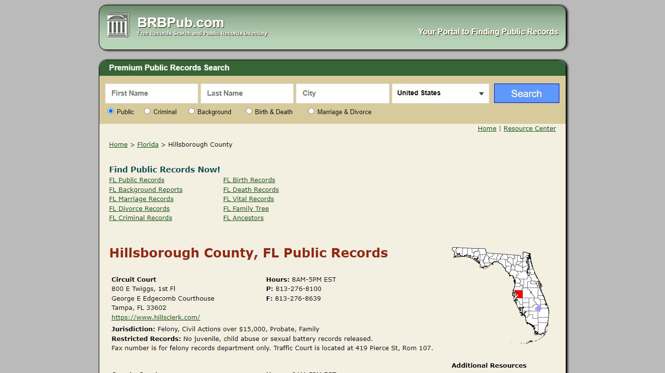 Hillsborough County, FL Public Records - BRB Pub